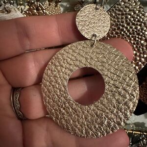 Leather Gold Textured Earrings